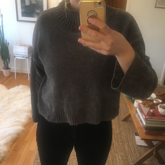 Dark Grey Turtle Neck Cropped Sweater - Picture 7 of 7